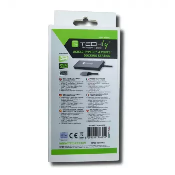 Techly IUSB32C-HUB4HPD nešiojamojo kompiuterio dokas / prievadų kopijuoklis Laidinis USB 3.2 Gen 2 (3.1 Gen 2) Type-C Pilka