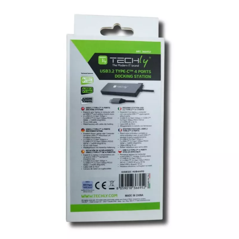 Techly IUSB32C-HUB4HPD nešiojamojo kompiuterio dokas / prievadų kopijuoklis Laidinis USB 3.2 Gen 2 (3.1 Gen 2) Type-C Pilka