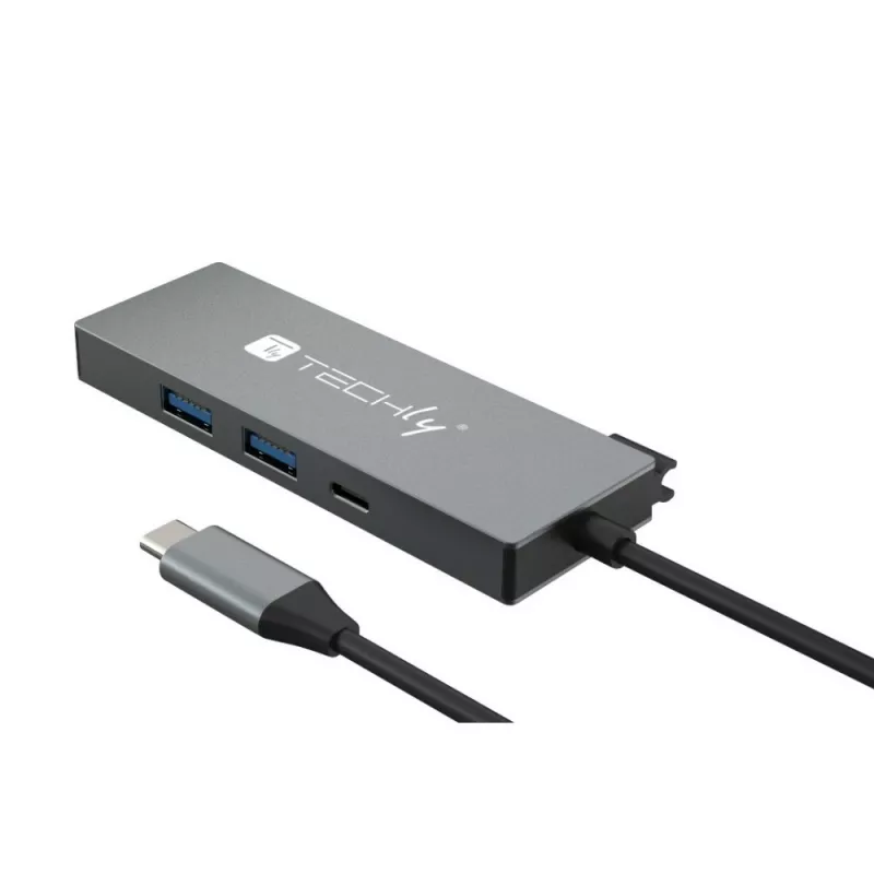 Techly IUSB32C-HUB4HPD nešiojamojo kompiuterio dokas / prievadų kopijuoklis Laidinis USB 3.2 Gen 2 (3.1 Gen 2) Type-C Pilka