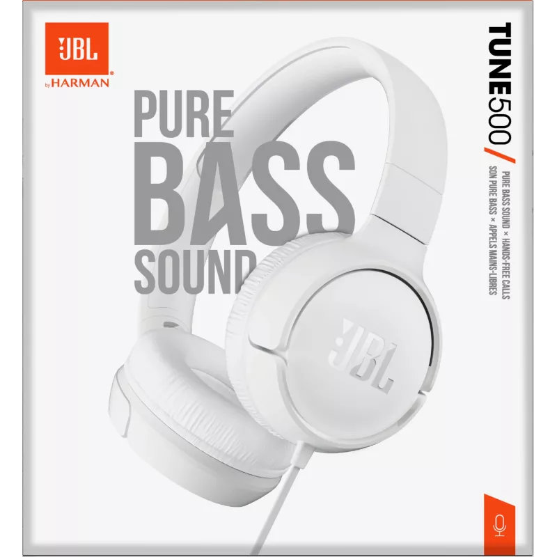 JBL Tune 500 WHITE, laidinis, 20 - 20000 Hz, muzikai, 148 g, ausinės, baltos