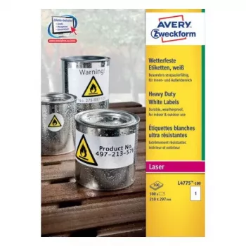 Lipnios apvalintais kampais etiketės Avery Zweckform L4775-100, nuolatinės baltos, 210×297 mm, 100 vnt.