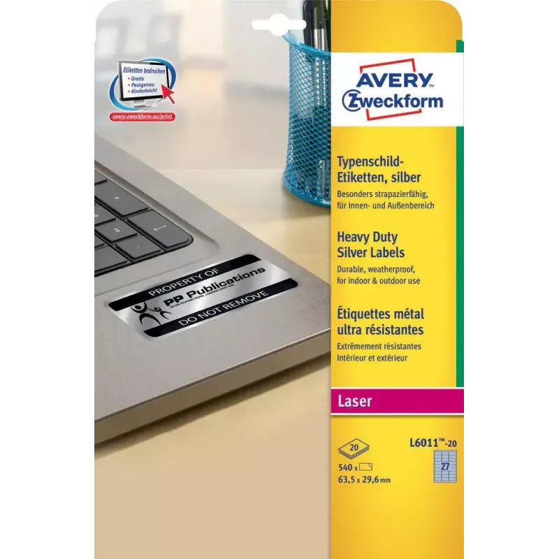 Lipnios etiketės Avery L6011-20, suapvalintas stačiakampis