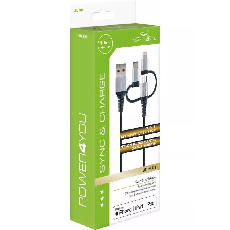 USB laidas Schwaiger LKU 100 1,5m USB 2.0 A Micro-USB B juoda sidabrinė