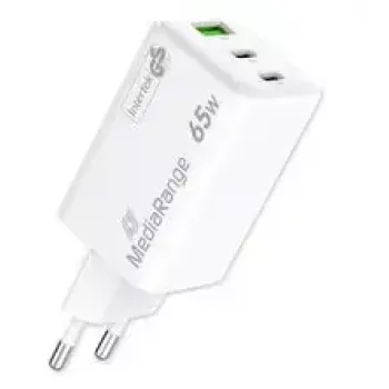 Mobiliojo įrenginio įkroviklis MediaRange MRMA116-2 — Vidinis AC greitasis įkroviklis, 100–240 V įėjimas, iki 20 V išėjimas, 2× USB-C, baltas