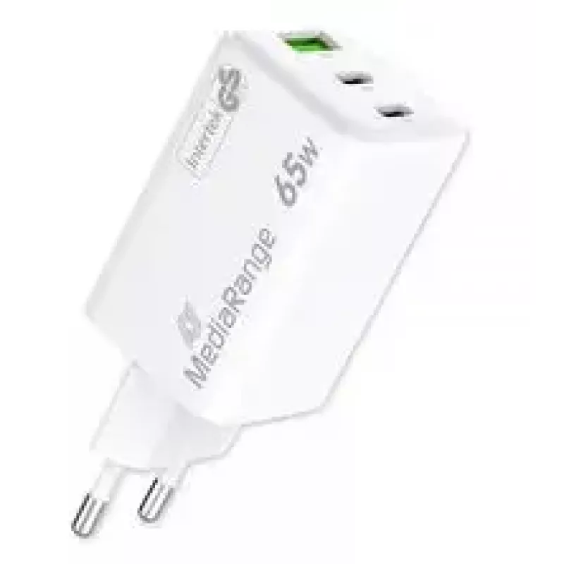 Mobiliojo įrenginio įkroviklis MediaRange MRMA116-2 — Vidinis AC greitasis įkroviklis, 100–240 V įėjimas, iki 20 V išėjimas, 2× USB-C, baltas