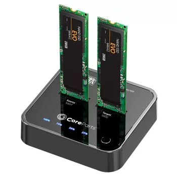 CoreParts MS-CLONER-SATA atminties laikmenų prijungimo stotelė USB 3.2 Gen 2 (3.1 Gen 2) Type-C juoda