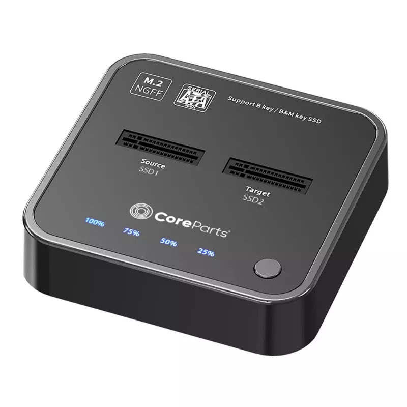 CoreParts MS-CLONER-SATA atminties laikmenų prijungimo stotelė USB 3.2 Gen 2 (3.1 Gen 2) Type-C juoda