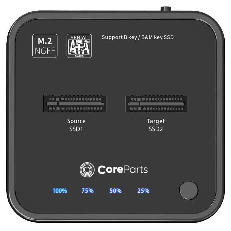 CoreParts MS-CLONER-SATA atminties laikmenų prijungimo stotelė USB 3.2 Gen 2 (3.1 Gen 2) Type-C juoda