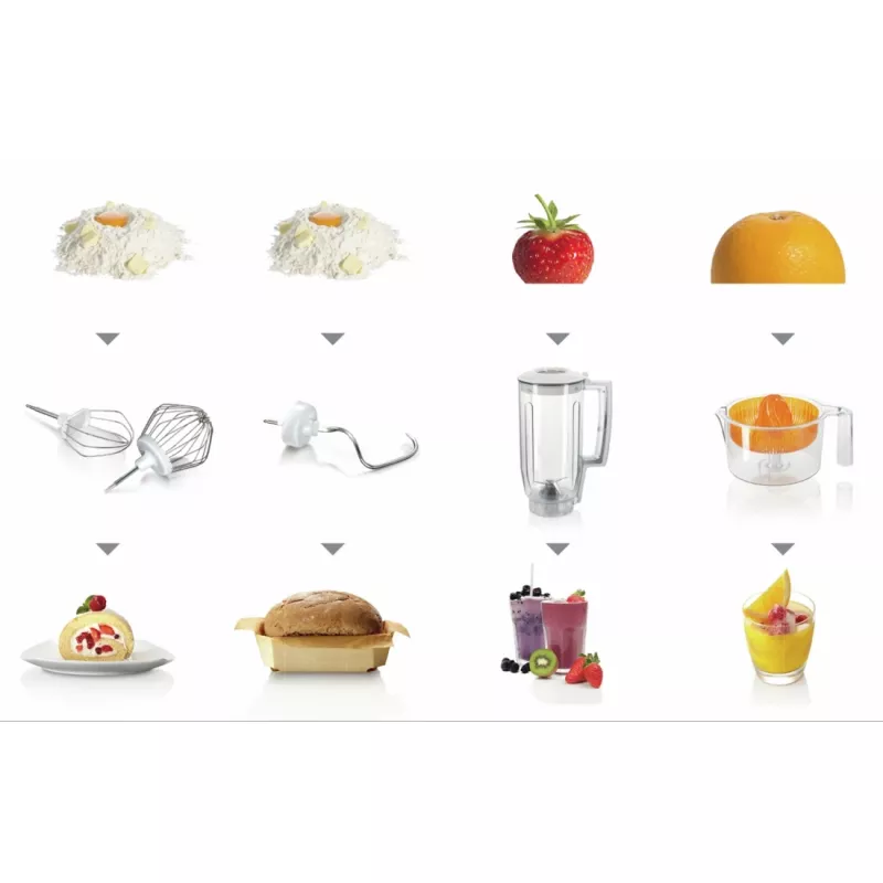 Bosch MUM5 Start Line universalus virtuvinis kombainas 800 W 3,9 L Oranžinė, Sidabrinė, Skaidri, Balta