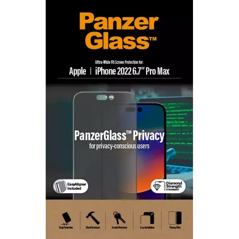 PanzerGlass ® Privatumo ekrano apsauga iPhone 14 Pro Max | Ultra-Wide Fit su EasyAligner