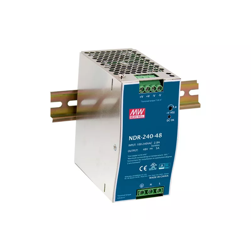 LevelOne 48V nuolatinės srovės pramoninis maitinimo šaltinis, 240W, DIN bėgelis, paruoštas PoE