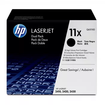 HP 11X 2 vnt. didelės išeigos juodi originalūs LaserJet kasečiai