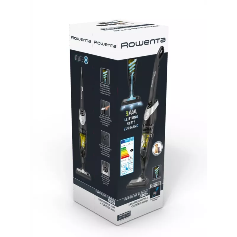 Rowenta RH8155WA stiebinis dulkių siurblys/elektrinis šepetys AC Sausas Cikloninis Be maišelio 0.9 L 750 W Juoda, Sidabrinė, Geltona