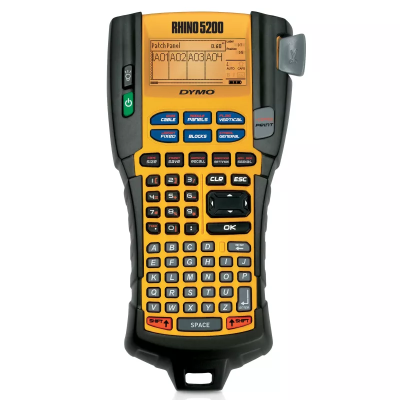 DYMO RHINO 5200 Pramoninė etikečių spausdintuvė | Ženklinimo mašinos rinkinys dėkle | Laiką taupantys greitieji klavišaiSpartus spausdinimasPatvari etikečių spausdintuvė darbo vietoms ir sunkiems ženklinimo darbams | JK kištukas