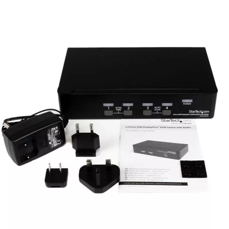 StarTech.com 4 prievadų USB DisplayPort KVM jungiklis su garsu, 3840 x 2400 pikselių, juoda