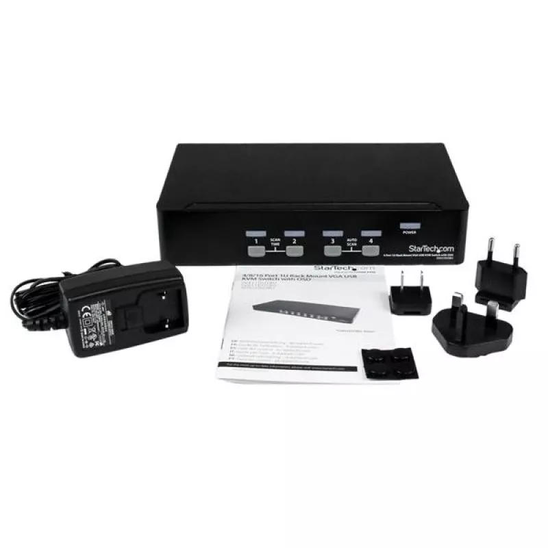 StarTech.com 4 prievadų 1U montuojamas stelaže USB KVM jungiklis su OSD, 1920 x 1440 pikselių, montavimas stelaže, 5,4 W, 1U, juodas