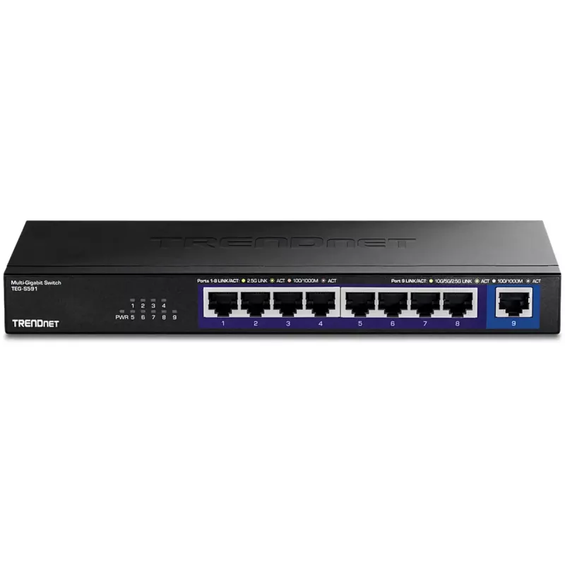TRENDnet TEG-S591 nevaldomas 8 prievadų 2,5G Ethernet jungiklis, 100/1000/2500, 60 Gbit/s, MAC lentelė 4000, montuojamas ant sienos