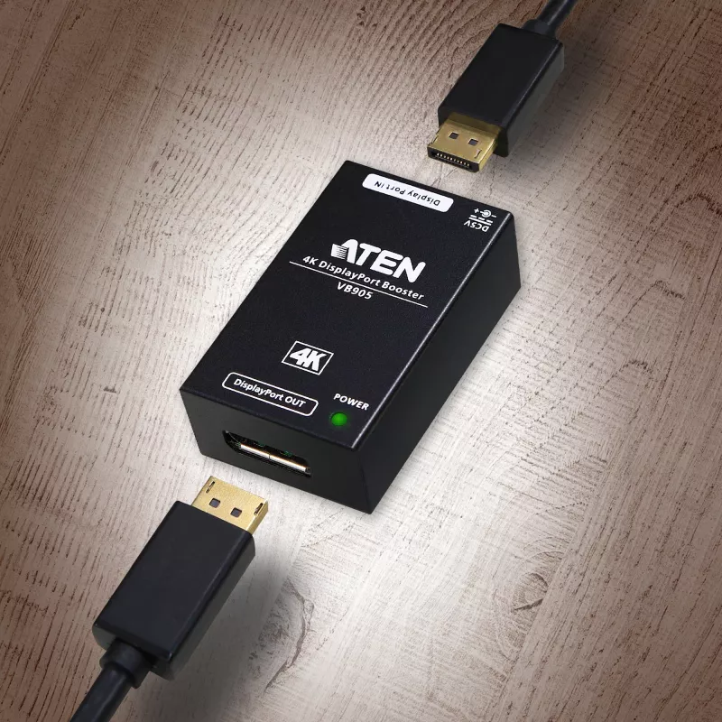 AV kartotuvas ATEN 4K Display Port Booster VB905-AT-G — 4K (4096×2160), laidinis, 20 m atstumas, 5 V/2,6 A, juodas