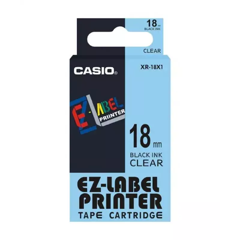 Etikečių gamybos juosta Casio XR-18X1 juoda ant permatomo pagrindo