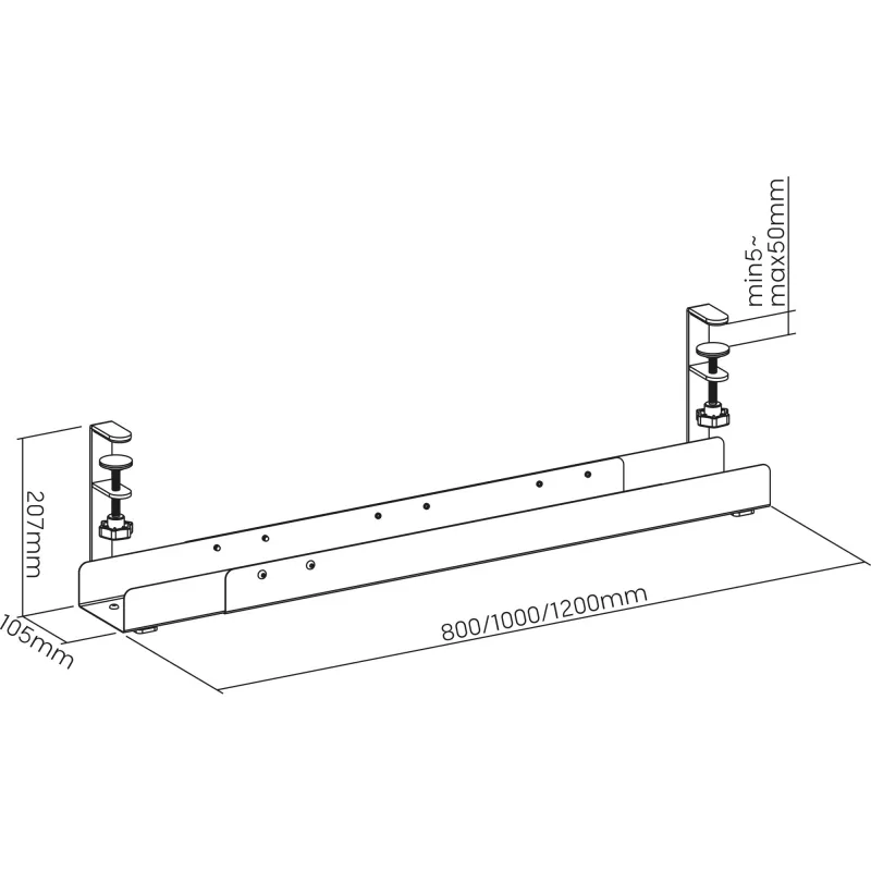 InLine Universal kabelių kreipiamoji 3 lygių (80/100/120 cm) tvirtinimui po stalu, juoda