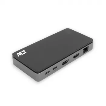 ACT USB-C 4K MST dokų stotelė 2 HDMI monitoriams, Ethernet, USB-C, 3x USB-A, PD perdavimu ir 1 metro nuimamu jungiamuoju kabeliu