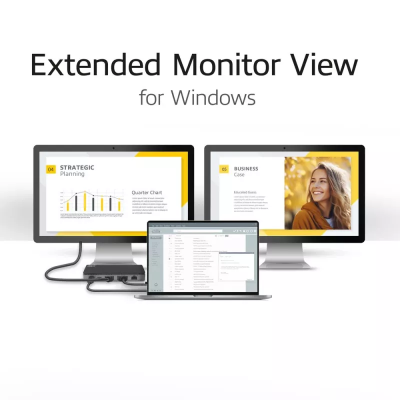 ACT USB-C 4K MST dokų stotelė 2 HDMI monitoriams, Ethernet, USB-C, 3x USB-A, PD perdavimu ir 1 metro nuimamu jungiamuoju kabeliu