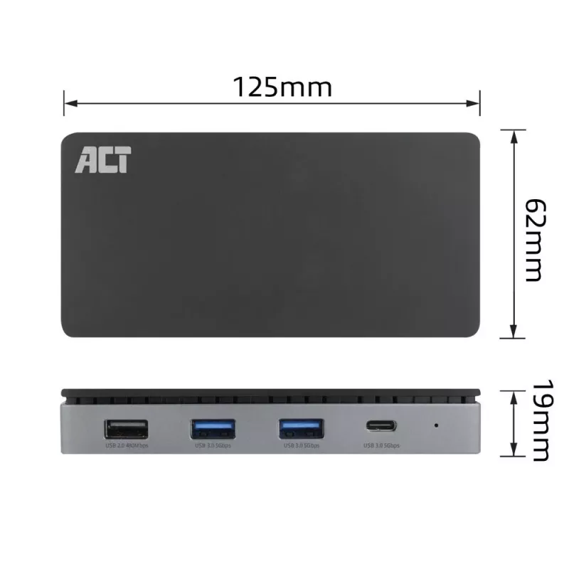 ACT USB-C 4K MST dokų stotelė 2 HDMI monitoriams, Ethernet, USB-C, 3x USB-A, PD perdavimu ir 1 metro nuimamu jungiamuoju kabeliu