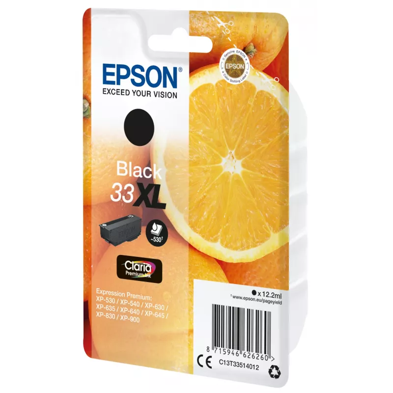 Epson Oranžinės Singlepack Juoda 33XL Claria Premium rašalas, didelio našumo (XL), juoda, pigmentinis rašalas, 12,2 ml, 1 vnt.