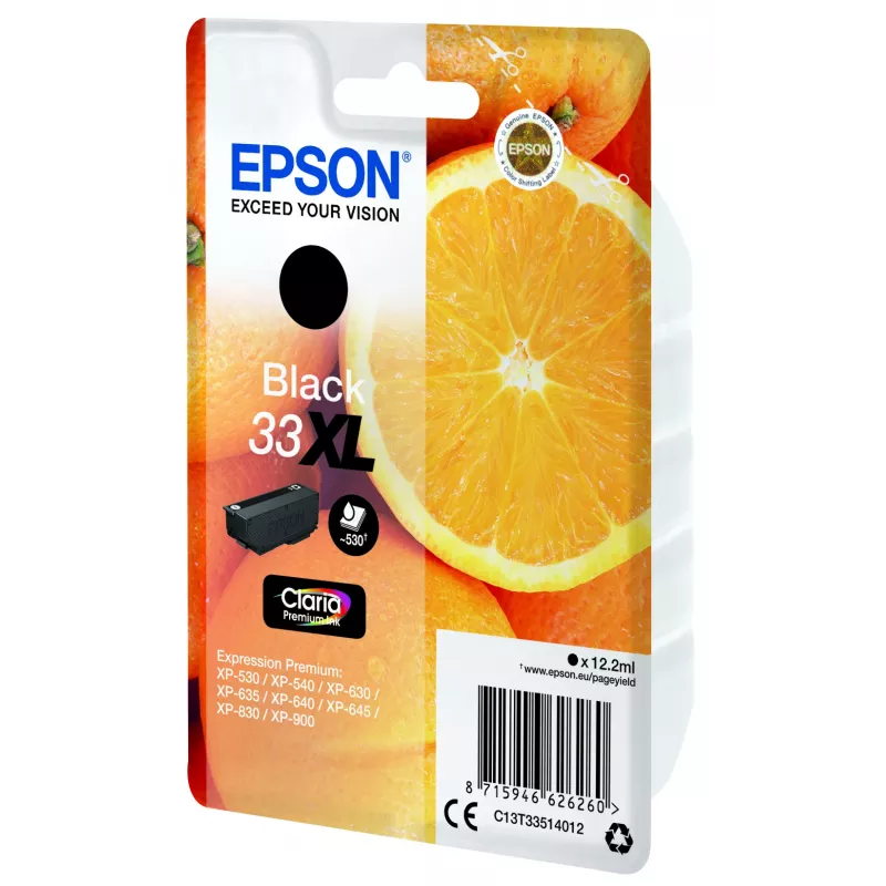 Epson Oranžinės Singlepack Juoda 33XL Claria Premium rašalas, didelio našumo (XL), juoda, pigmentinis rašalas, 12,2 ml, 1 vnt.
