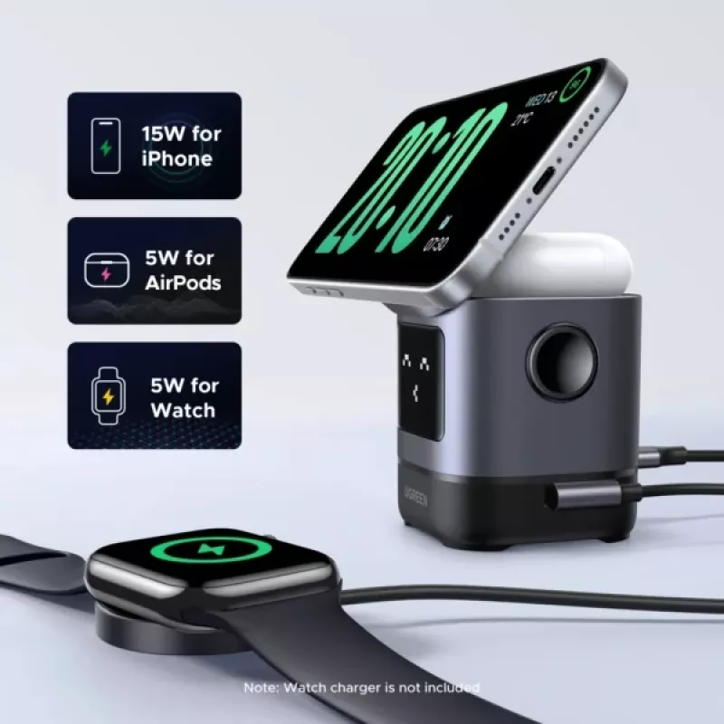 Įkroviklis UGREEN 45775 — vidaus belaidis greitasis kroviklis, universalus, 1× USB-C, juoda/pilka