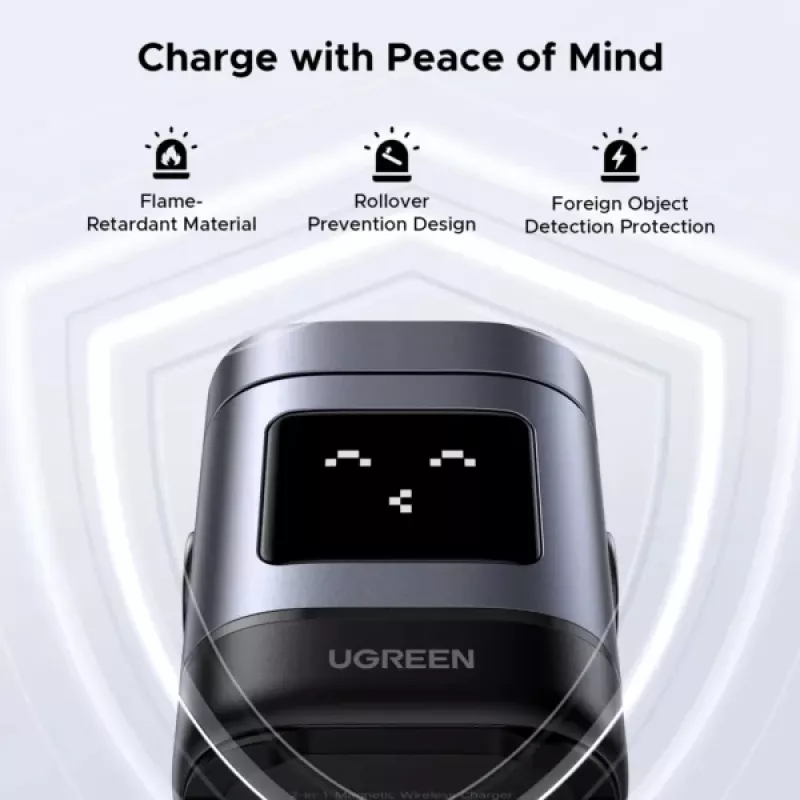 Įkroviklis UGREEN 45775 — vidaus belaidis greitasis kroviklis, universalus, 1× USB-C, juoda/pilka