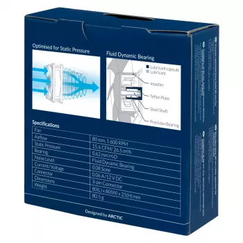 ARCTIC P8 Silent – slėgiui optimizuotas itin tylus 80 mm ventiliatorius