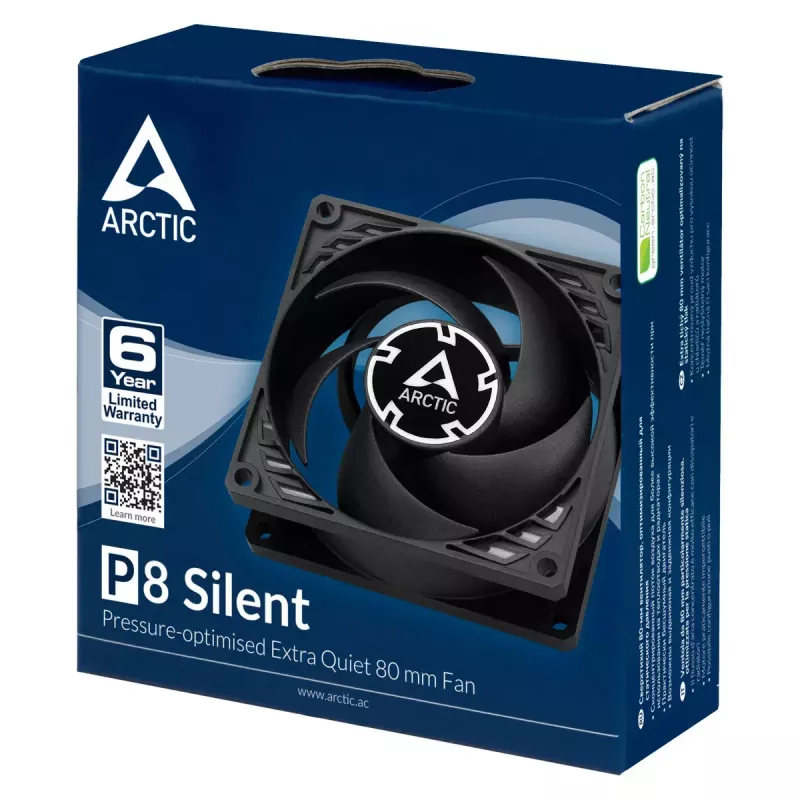 ARCTIC P8 Silent – slėgiui optimizuotas itin tylus 80 mm ventiliatorius