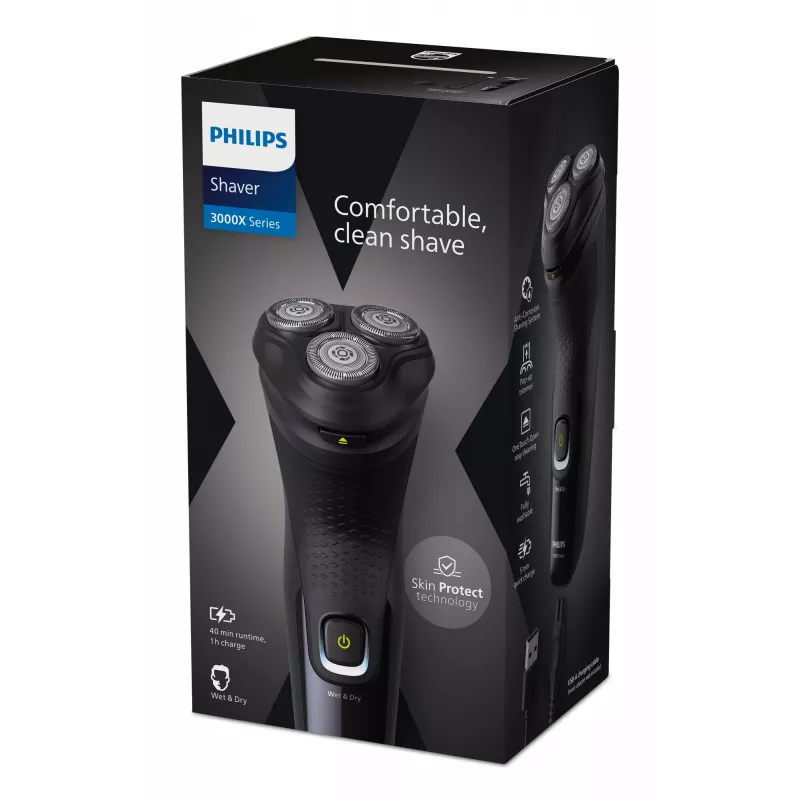 Philips X3021/00 vyrų skustuvas Rotacinis skustuvas Trimeris Juoda