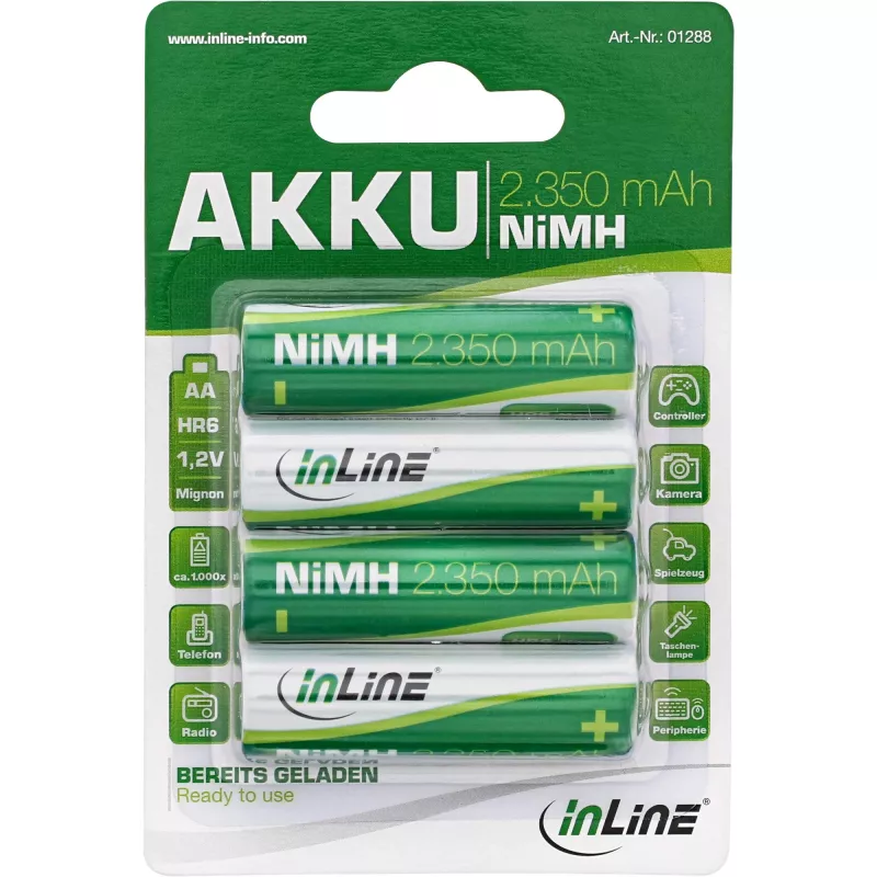 InLine NiMH įkraunama baterija, Mignon (AA), 2350 mAh, paruošta naudoti