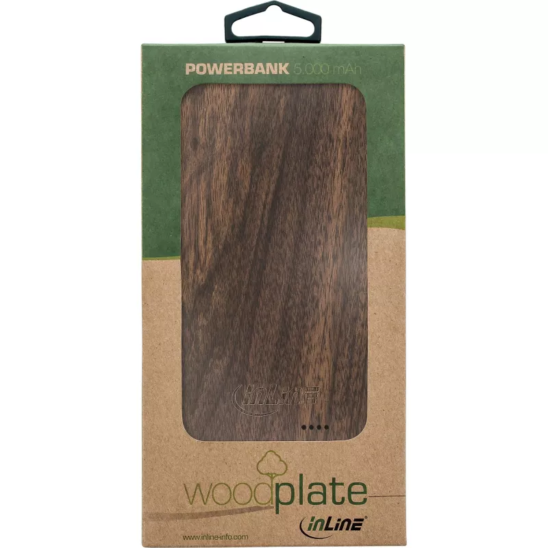 InLine woodplate, USB PowerBank 5.000mAh, su LED, riešutmedžio mediena