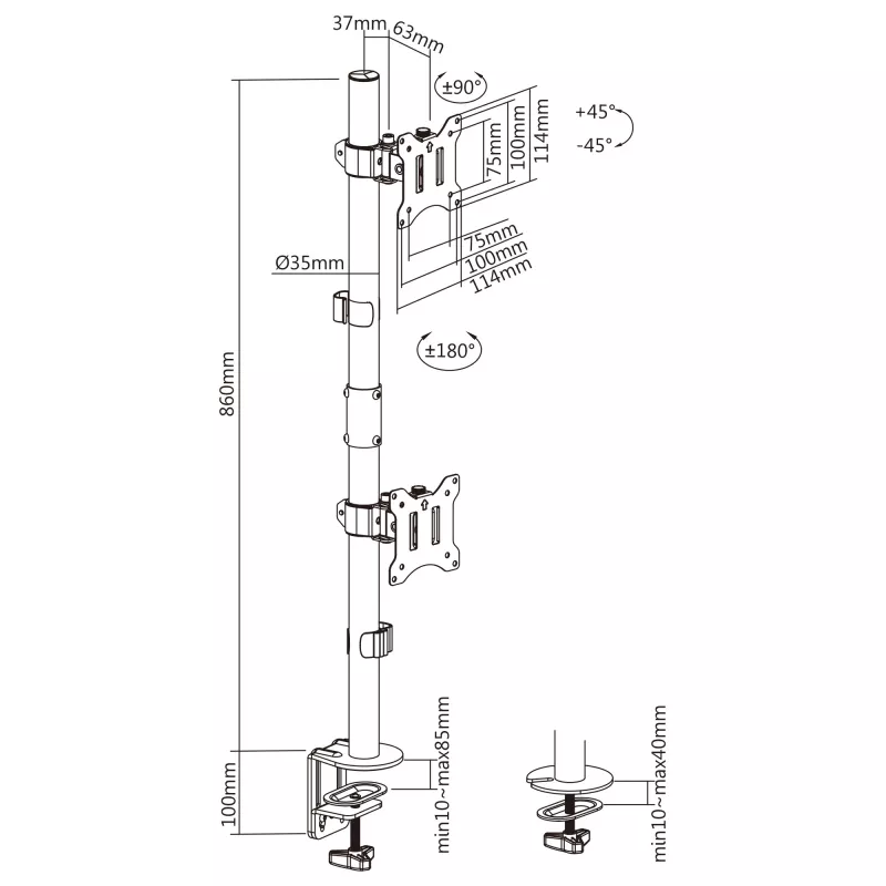 „InLine“ stalo laikiklis 2 TV/LED/TFT ekranams iki 81 cm (32 colių), maks. 9 kg