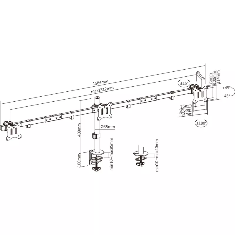 „InLine“ stalinis laikiklis 3 televizoriams / LED / TFT ekranams iki 81 cm 32 colių, maks. 7 kg