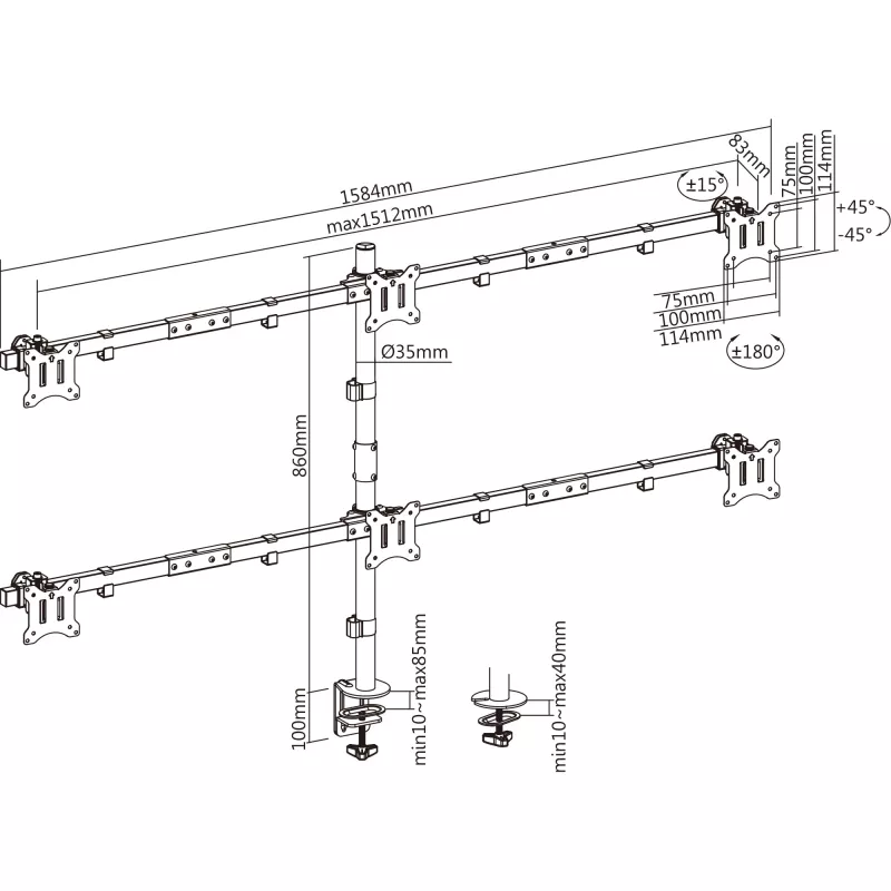 InLine stalinis laikiklis 6x TV / LED / TFT ekranams iki 81 cm 32 colių, maks. 7 kg, juodas