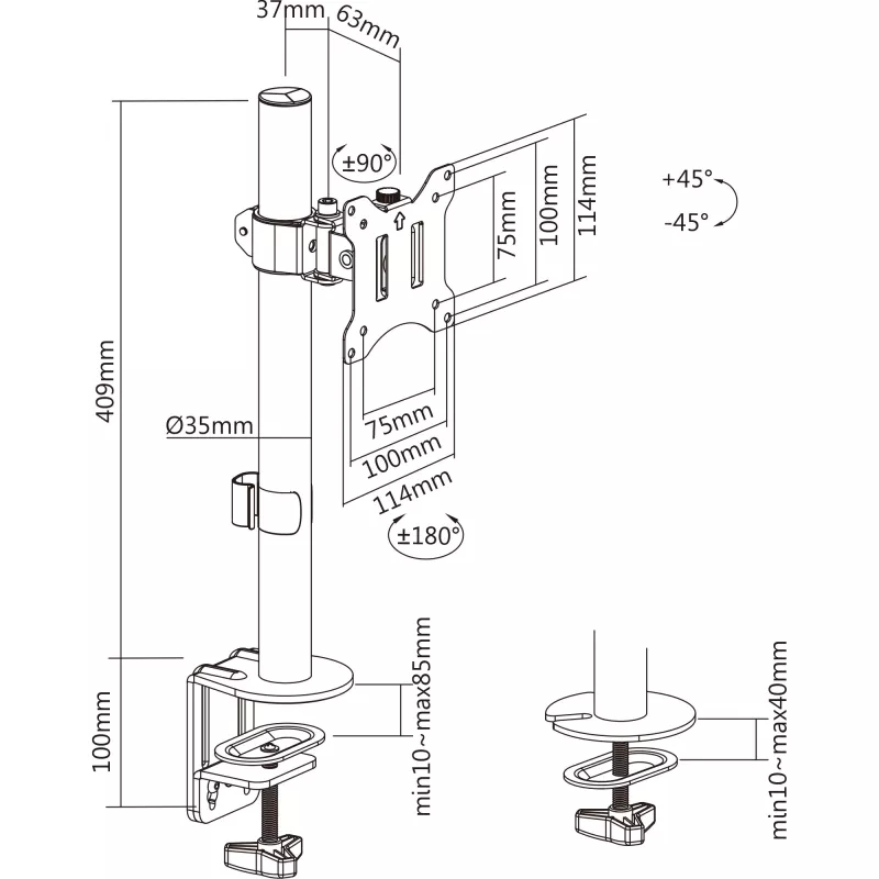 InLine stalo laikiklis TV / LED / TFT ekranui iki 81 cm 32 colių maks. 9 kg juodas