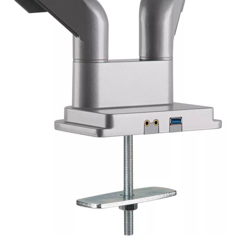 InLine stalo laikiklis su pakėlimu ir USB/garso jungtimis, 2 monitoriams iki 81 cm (32 colių) 9 kg, sidabrinis