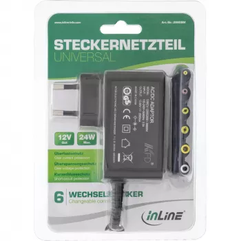 InLine universalus maitinimo šaltinis, 12 V / 24 W su 6 keičiamais kištukais