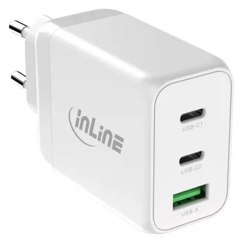 InLine mobiliojo įrenginio įkroviklis 31506E — Vidinis kintamosios srovės universalus greitasis įkroviklis, 100–240 V įvestis, iki 20 V/5 A išvestis, 1x USB-A, 2x USB-C, Baltas
