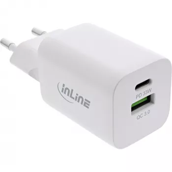 InLine USB maitinimo šaltinis, įkroviklis USB-A + USB-C, 33W, PD + QC, baltas