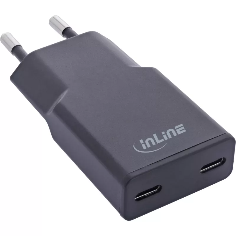 InLine USB maitinimo šaltinio įkroviklis, dvigubas USB-C, PD, PPS, 30 W, juodas