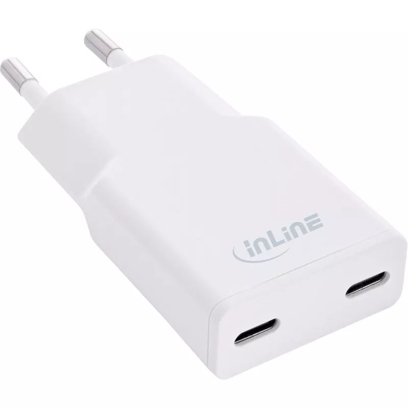 InLine USB maitinimo šaltinis įkroviklis Dvigubas USB-C, PD, PPS, 30 W, baltas