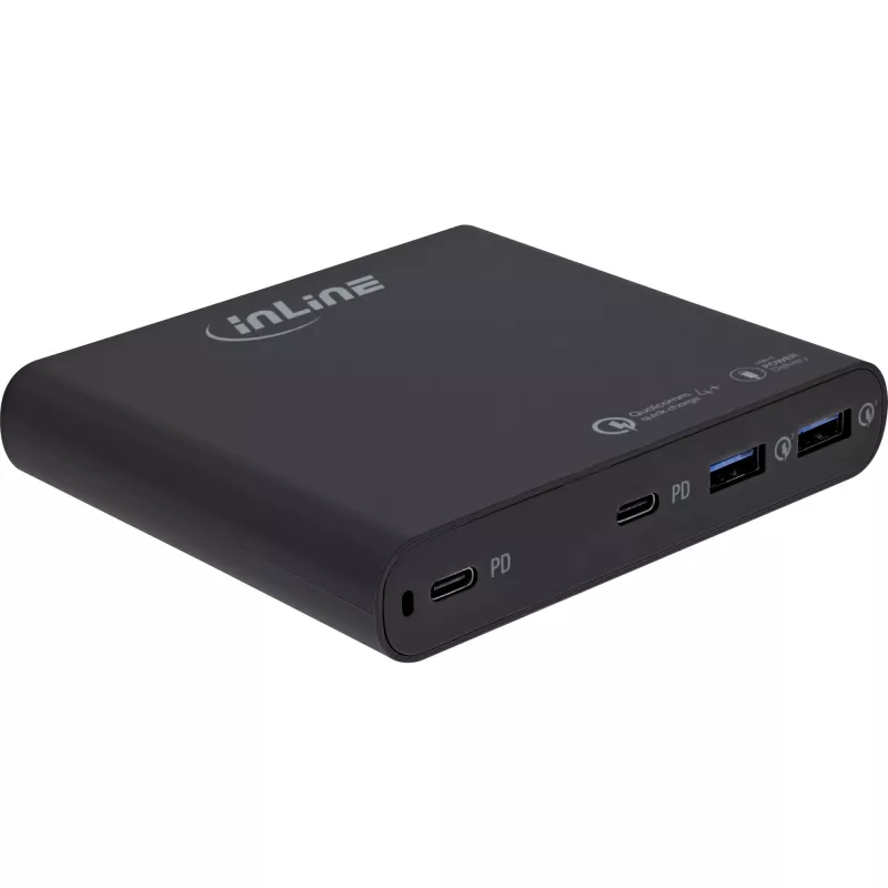 InLine USB maitinimo šaltinis, GaN įkroviklis, 4 prievadų, 2x USB-C + 2x USB-A, 120W, balta