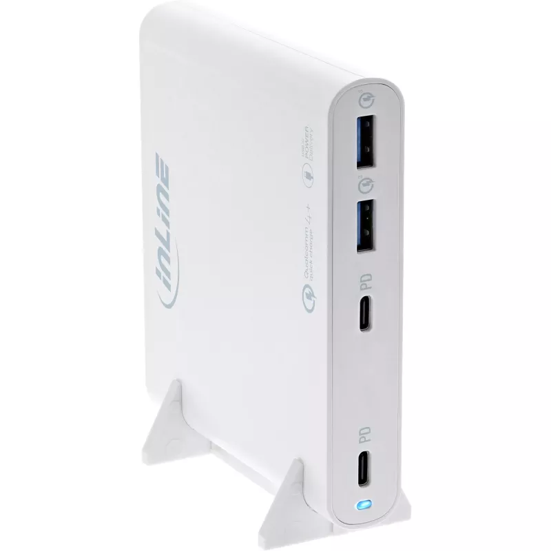“InLine” USB maitinimo šaltinis, GaN įkroviklis, 4 prievadai, 2x USB-C + 2x USB-A, 120 W, balta