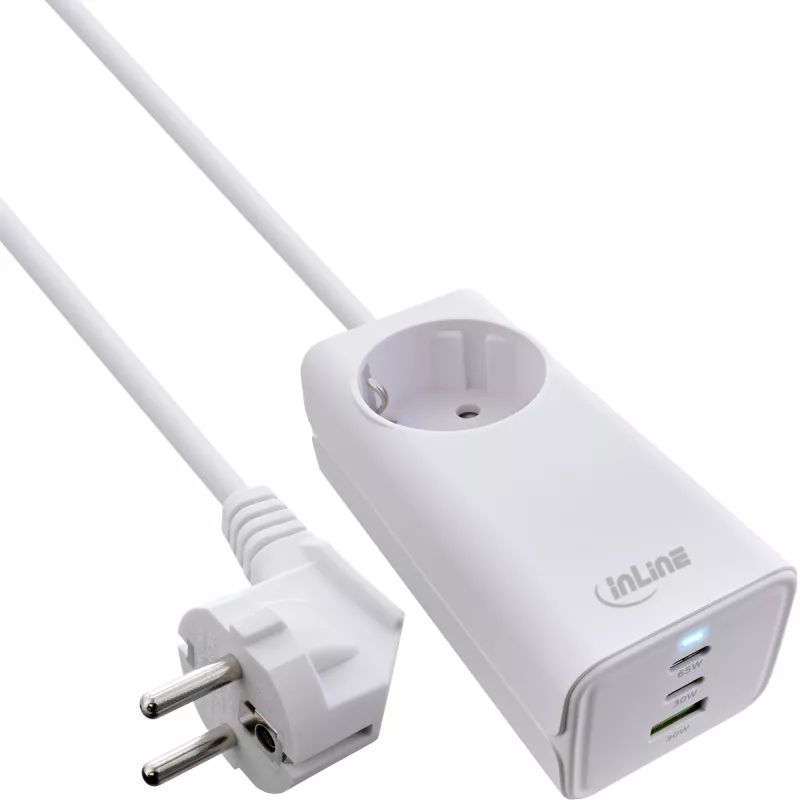 InLine USB maitinimo blokas, GaN įkroviklis, 2x USB-C, 1x USB-A, PD 3.0, apsauginis lizdas