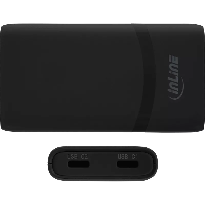 USB maitinimo adapteris InLine 31519B dvigubas USB-C 65W maitinimo adapteris su dviem USB-C prievadais